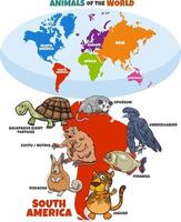 educatieve illustratie van cartoon Zuid-Amerikaanse dieren vector