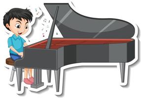 stickerontwerp met een jongen die piano speelt vector