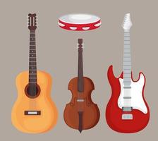 gitaren viool en tamboerijn instrument vector ontwerp