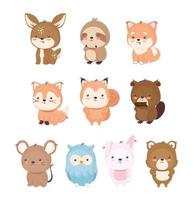 kawaii dieren tekenfilms icon set vector design