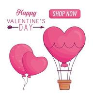 hapy Valentijnsdag hart ballonnen en hete luchtballon vector ontwerp