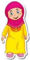 een stickersjabloon met een stripfiguur van een moslimmeisje vector
