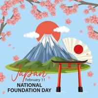 japan's nationale stichtingsdagbanner met mount fuji en torii gate vector