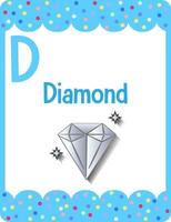 alfabet flashcard met letter d voor diamant vector