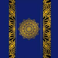 blauw achtergrond met gouden mandala ornament vector