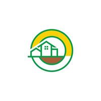 ronde groen boerderij huis zon bodem symbool logo vector