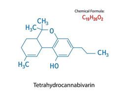 tetrahydrocannabivarine of thcv cannabinoïde molecuul skelet- formule. vector illustratie.