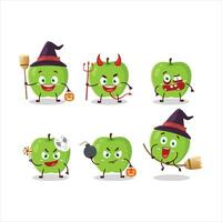 halloween uitdrukking emoticons met tekenfilm karakter van nieuw groen appel vector