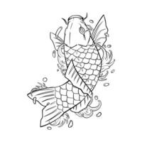 zwart tatoeëren koi vis Aan wit achtergrond vector