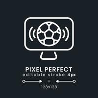 sport- streaming wit lineair bureaublad icoon Aan zwart. televisie kanalen. livestream onderhoud. pixel perfect 128x128, schets 4px. geïsoleerd gebruiker koppel symbool voor donker thema. bewerkbare beroerte vector