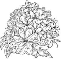 sleutelbloem bloemen illustratie kleur bladzijde, eenvoud, versiering, monochroom, vector kunst, schets afdrukken met bloesems primula bloem, sleutelbloem boeket bladeren, en knoppen, sleutelbloem bloemen tatoeages