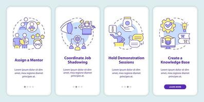 Product voorzien zijn van en toepassing opleiding onboarding mobiel app scherm. walkthrough 4 stappen bewerkbare grafisch instructies met lineair concepten. ui, ux, gui sjabloon vector