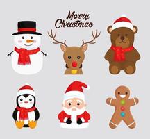 happy merry christmas belettering en set pictogrammen vector