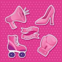 girl power belettering in lint frame en set pictogrammen vector