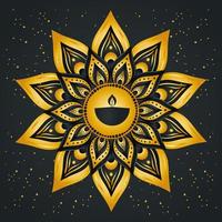 gelukkige diwali met diya kaars op gouden mandala vector design vector
