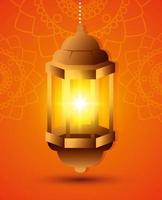 ramadan kareem poster met hangende lantaarn vector