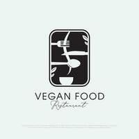 gezond veganistisch voedsel logo ontwerp vector, gezond aan het eten restaurant premie vector