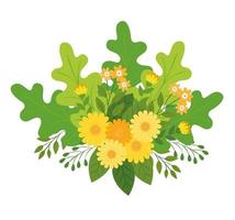 decoratie van bloemen gele kleur met takken en bladeren vector