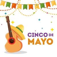 cinco de mayo poster met gitaar en decoratie vector