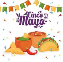 cinco de mayo poster met traditioneel eten en decoratie vector