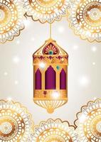 ramadan kareem poster met hangende lantaarn vector