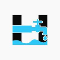 brief h loodgieter logo ontwerp. loodgieter logo symbool met water en water kraan icoon vector