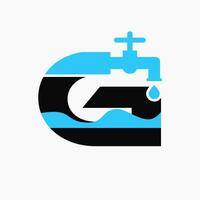 brief g loodgieter logo ontwerp. loodgieter logo symbool met water en water kraan icoon vector