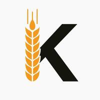 brief k tarwe logo voor landbouw symbool vector sjabloon