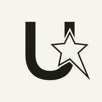 ster logo Aan brief u in beweging ster symbool vector sjabloon