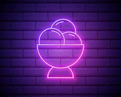 ijs neon logo teken op donkere bakstenen muur achtergrond. licht banner uithangbord. elektrisch label embleem. vector ontwerpelement