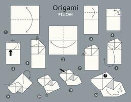 pelikaan origami regeling zelfstudie in beweging model. origami voor kinderen. stap door stap hoe naar maken een schattig origami vogel. vector illustratie.