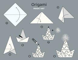 magie hoed origami regeling zelfstudie in beweging model. origami voor kinderen. stap door stap hoe naar maken een schattig origami accessoires. vector illustratie.