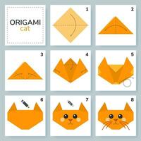 kat origami regeling zelfstudie in beweging model. origami voor kinderen. stap door stap hoe naar maken een schattig origami pot. vector illustratie.