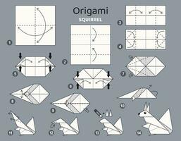 eekhoorn origami regeling zelfstudie in beweging model. origami voor kinderen. stap door stap hoe naar maken een schattig origami wild dier. vector illustratie.