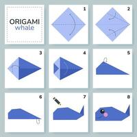 walvis origami regeling zelfstudie in beweging model. origami voor kinderen. stap door stap hoe naar maken een schattig origami walvis. vector illustratie.