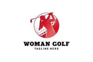 retro vrouw golf sport logo ontwerp, silhouet vector illustratie van vrouw spelen golf