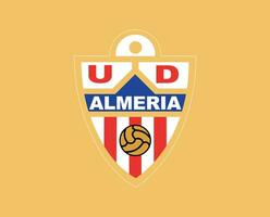 Almeria club symbool logo la liga Spanje Amerikaans voetbal abstract ontwerp vector illustratie met bruin achtergrond