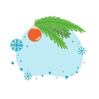 winter sjabloon Kerstmis banier nieuw jaar groet kaart uitnodiging met plaats voor tekst decoratief Kerstmis bal boom branc geïsoleerd Aan wit besneeuwd blauw bubbel etiket uitverkoop flayer vector illustratie.
