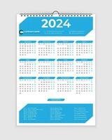 2024 kalender, een bladzijde muur kalender, single bladzijde kalender, 12 maanden kalender, vakantie kalender vector