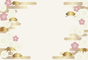 vector achtergrond illustratie met tekst ruimte versierd met Japans wijnoogst Lucky charmes zo net zo pijnboom, bamboe, en pruim.