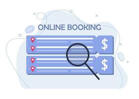 online boeking. een illustratie over de selectie en zoeken van kaartjes en vluchten voor vervoer vector