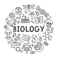 biologie tekening set. verzameling van zwart en wit hand- getrokken elementen wetenschap biologie cirkel vorm geven aan. vector illustratie geïsoleerd Aan een wit achtergrond
