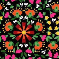 bloemen Mexicaans borduurwerk in een naadloos patroon Aan een zwart achtergrond vector