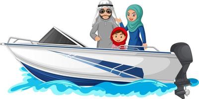 moslimfamilie die op een speedboot staat vector