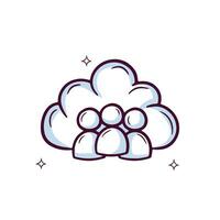 hand- getrokken wolk icoon met team groep. tekening schetsen vector illustratie