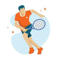 tennis speler, tekenfilm tennis speler in actie en beweging, vlak ontwerp concept vector