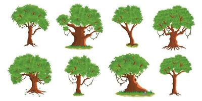 reeks van tekenfilm bomen geïsoleerd Aan een wit achtergrond vector