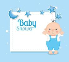 babyshowerkaart met babyjongen en decoratie vector