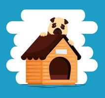 kleine hond met houten huis vector