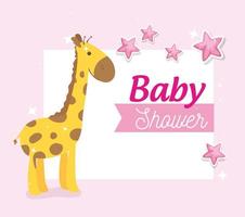 babyshowerkaart met giraf en sterrendecoratie vector